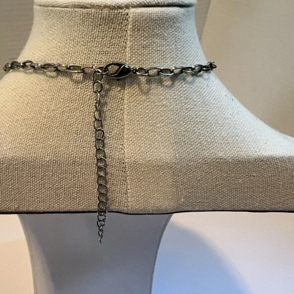 Chunky Black Geometric Statement Necklace Double Chain‎ Faceted Stones Edgy Glam